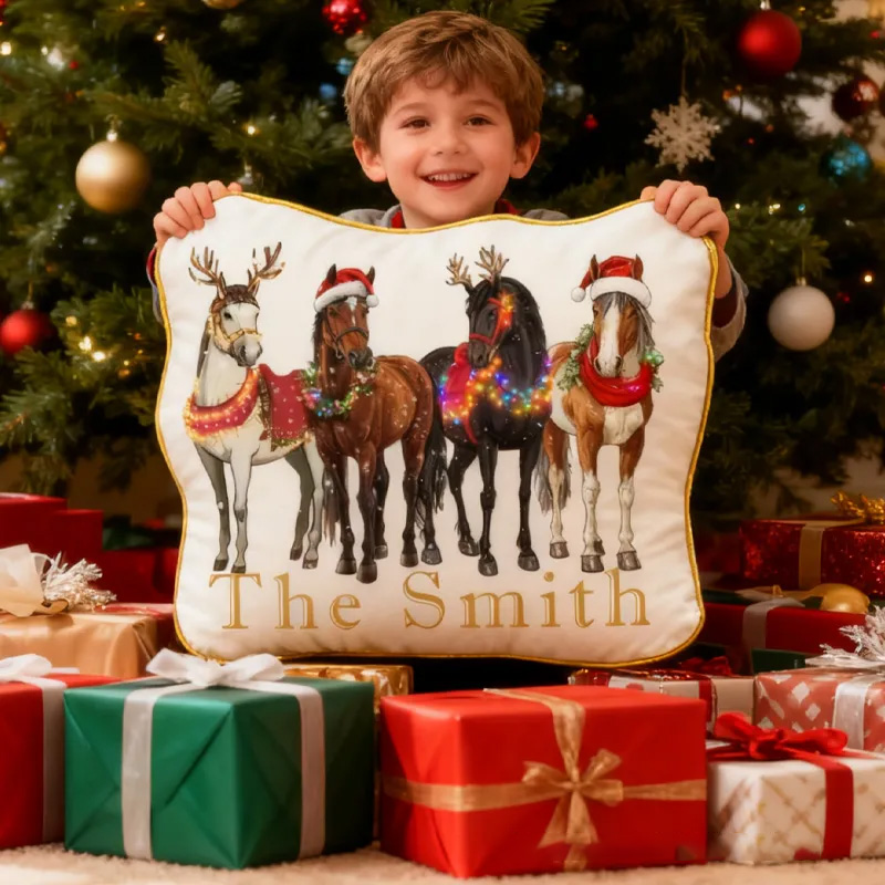 Personalized Festive Horse Graphic 3D Print Pillow Decor Equestrian Gifts Holiday Cheer  for Riding Lovers Soft and Funny Home Decor