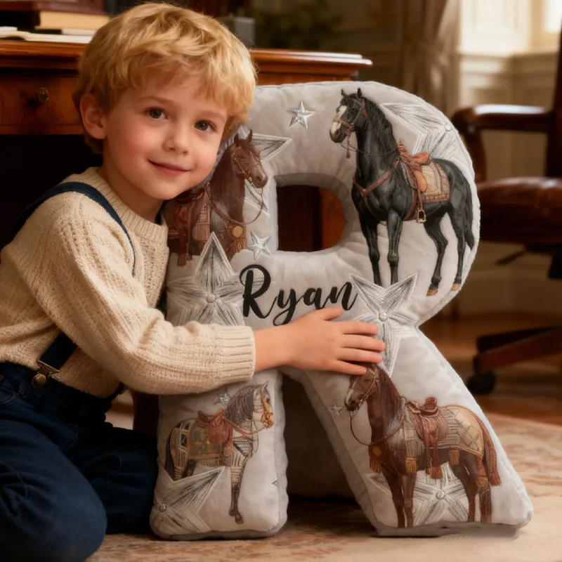Personalized Riding Equestrian Star Letter Pillow Horse Custom Name Festive Decor with French Countryside Gifts for Family Graphic 3D Print for Riding Lovers Equestrian Lovers