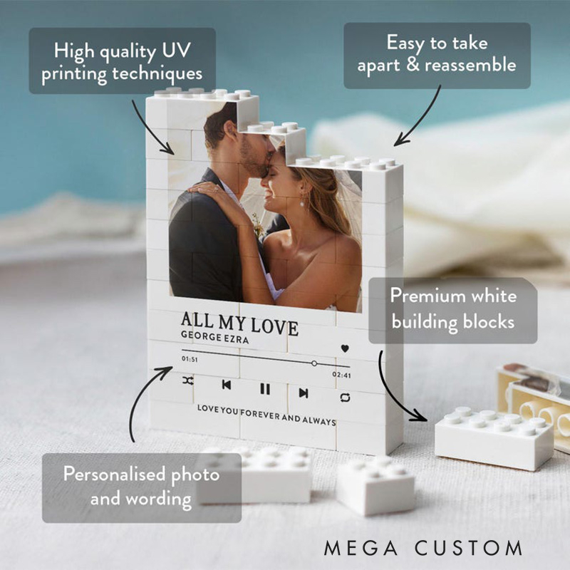Personalized Wedding Music Gift for Couple All My Love Photo Building Block Keepsake Valentine's Day Anniversary Christmas Present Romantic Song Memory