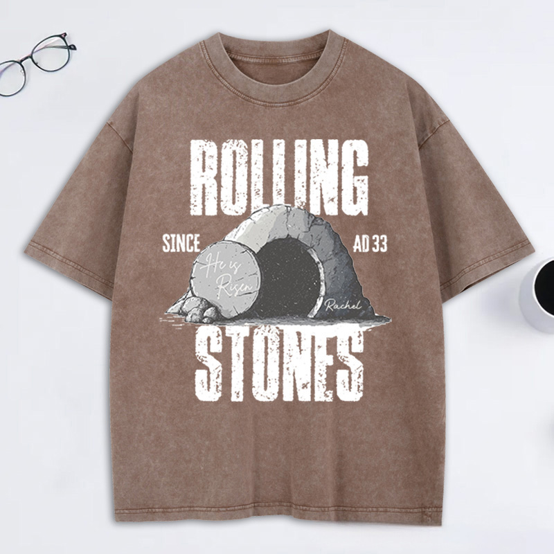 Personalized Rolling Stones Since AD33 Washed T-Shirt with Custom Name Christian Shirt Religious Christian Gift Easter Gift for Christians