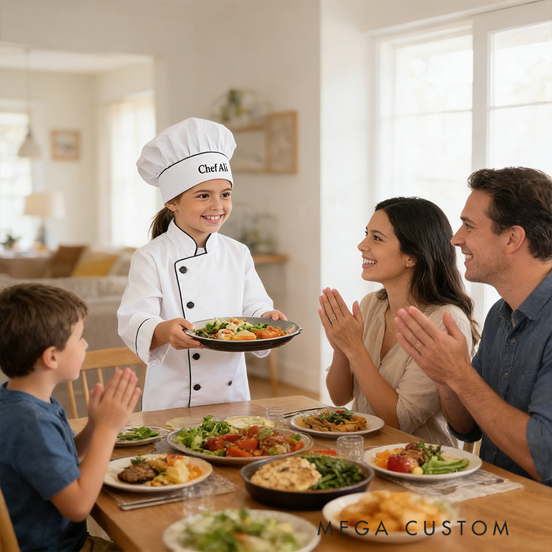 Personalized Kids Chef Coat & Hat Holiday Play Costume Kids Chef Hat Embroidered Cooking Costume