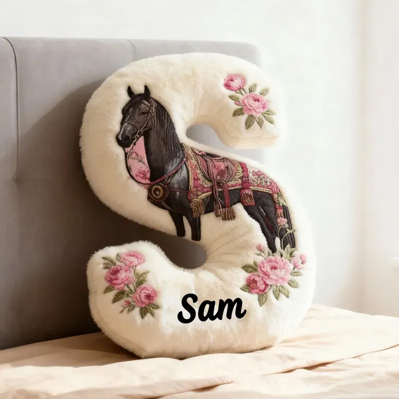 Personalized Riding Floral Letter Pillow Floral Horse Custom Name Festive Flower Decor with French Countryside Gifts for Family Graphic 3D Print Riding Lovers