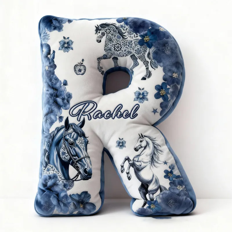 Personalized Riding Porcelain Floral Letter Pillow Floral Horse Custom Name Festive Flower Decor with French Countryside Gifts for Family Graphic 3D Print for Riding Lovers Equestrian Lovers