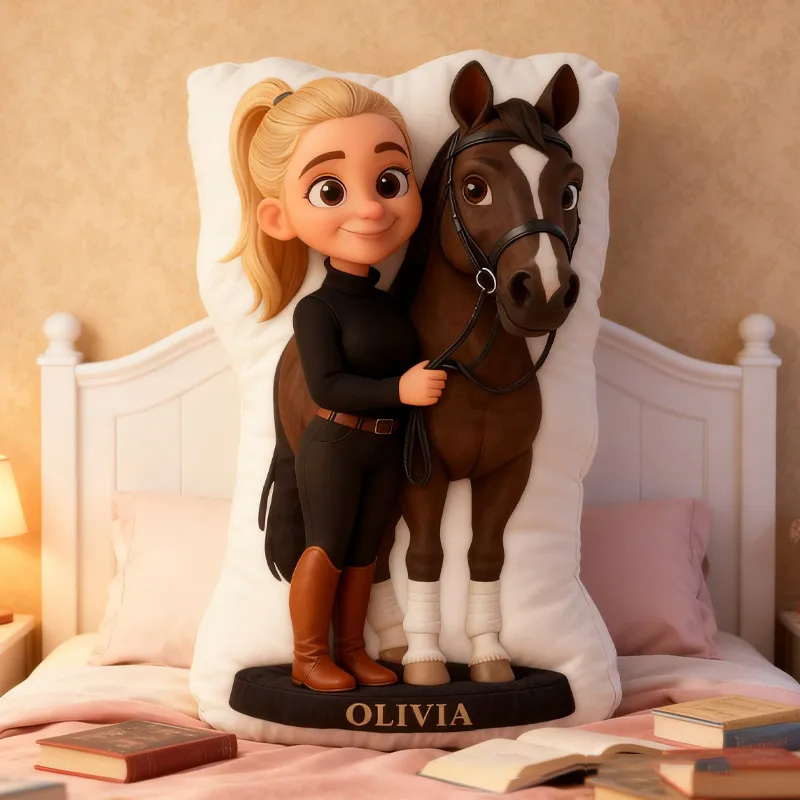 Personalized Horse and Rider Graphic 3D Print Pillow Decor Equestrian Gifts for Riding Lovers Soft and Funny Home Decor