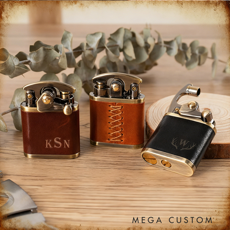 Personalized Engraved Leather Lighter for Men Groomsmen Wedding Valentine’s Day Gift for Boyfriend Dad Gift Anniversary Gift for Him