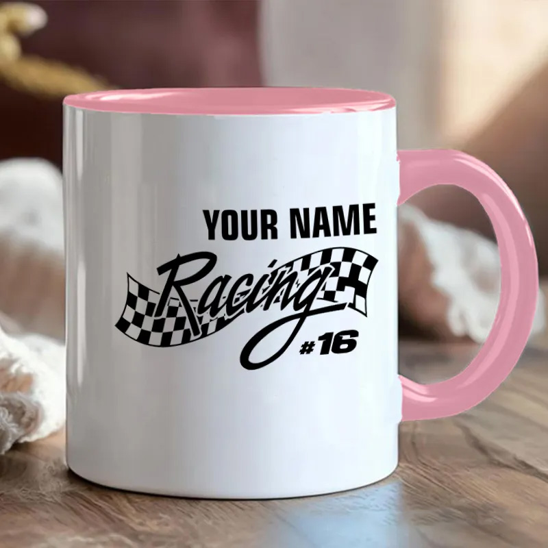 Personalized Racing Mug with Name and Checkered Flag for Outdoor Adventures Riding Cycling Biking Enthusiasts