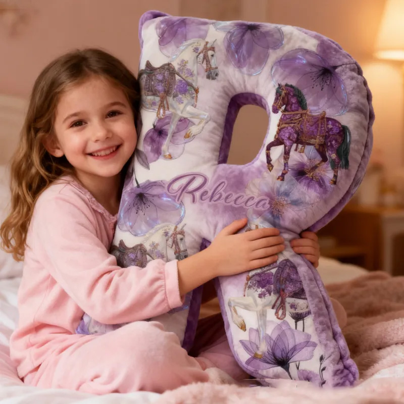 Personalized Riding Floral Letter Pillow Floral Horse Custom Name Festive Flower Decor with French Countryside Gifts for Family Lavender Graphic 3D Print for Riding Lovers Equestrian Lovers