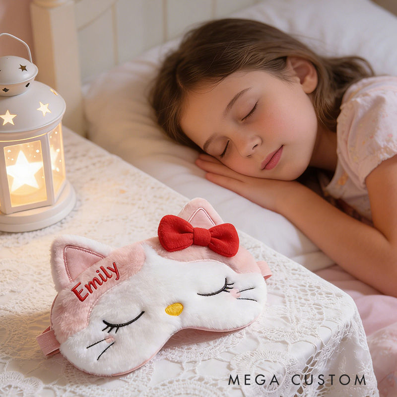 Personalized Whimsical Cat Sleep Eye Mask Custom Eye Cover Comfortable Gift for Children