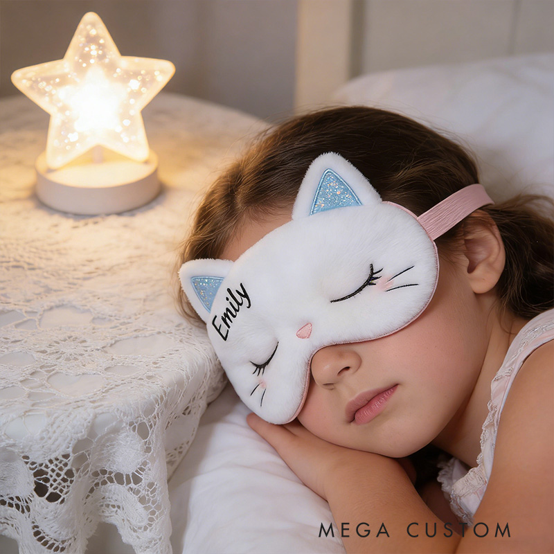 Personalized Whimsical Cat Sleep Eye Mask Custom Eye Cover Comfortable Gift for Children