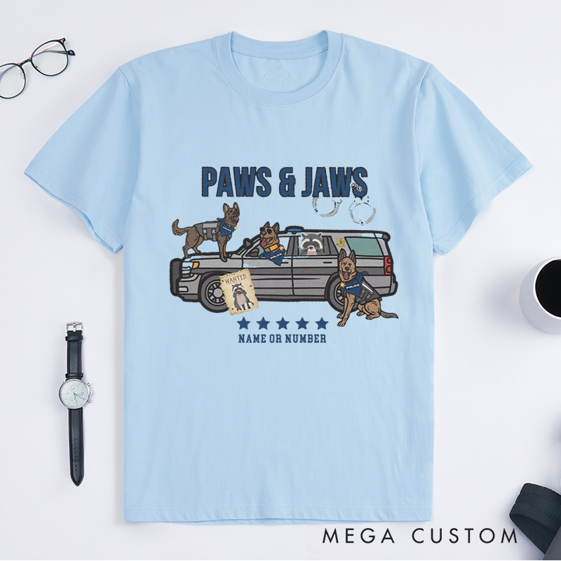 Personalized Humorous Police Paws and Jaws K9 Police Design Gift for Police Officer T-Shirt