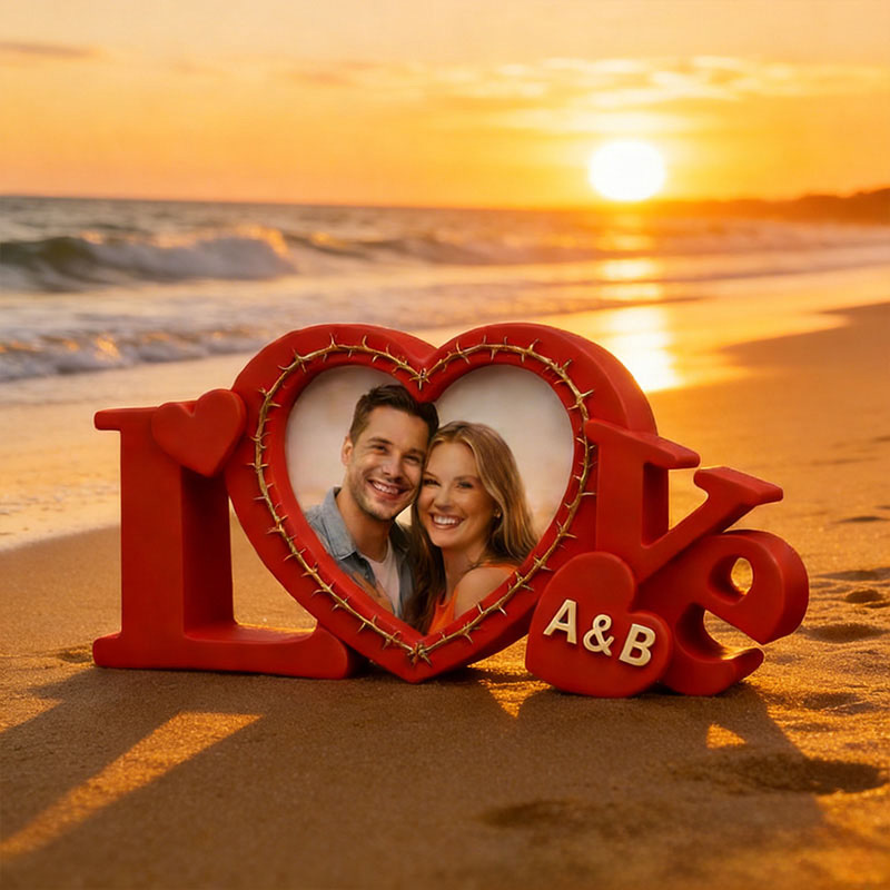 Personalized 3D Printable LOVE Photo Frame with Custom Names Wedding & Home Decor Anniversary Gift Valentines Day Gift Heart Picture Gift for Couples