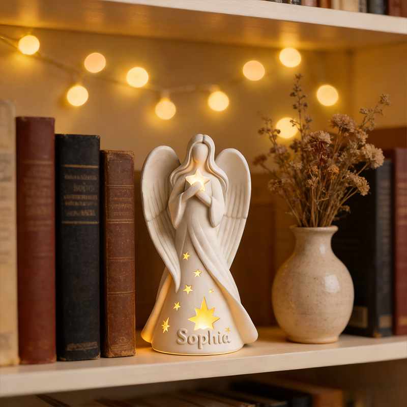 Personalized 3D Printed Christmas Guardian Angel Candle Holder with Custom Name Religious Home Decor Spiritual Gift Prayer Space Gift for Christians