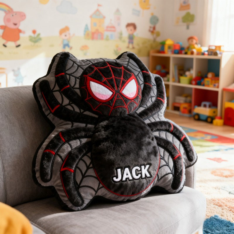 Personalized Spider Shaped Hero Movie Pillow Custom Name for Cartoon Lovers Christmas Birthday Party Gift for Kids and Movie Lovers
