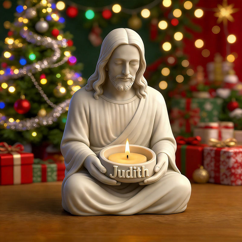 Personalized 3D Printable Jesus Tealight Candle Holder with Custom Name Christmas Decoration Christian Home Decor & Spiritual Gift Prayer Space Gift