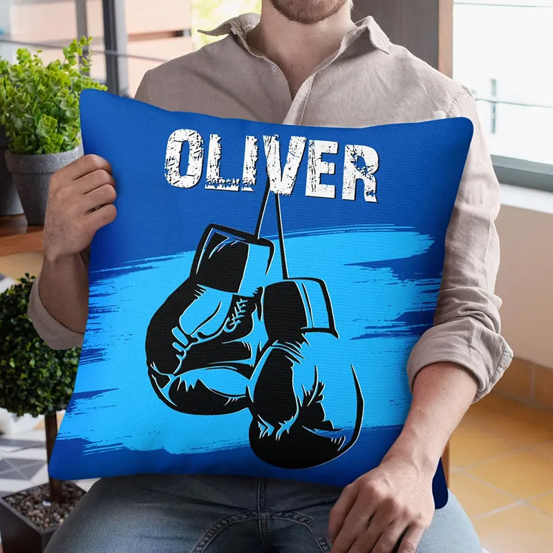 Personalized Multicolour Boxing Gloves Soft Pillow Cover with Name Home Decor Birthday Gift for Boxing Enthusiast Gym Lovers