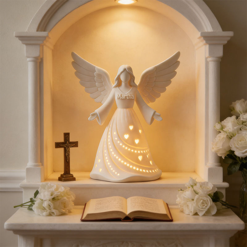 Personalized 3D Printable Guardian Angel Girl Tealight Candle Holder with Custom Name Christian Home Decor & Spiritual Gift Prayer Space Gift