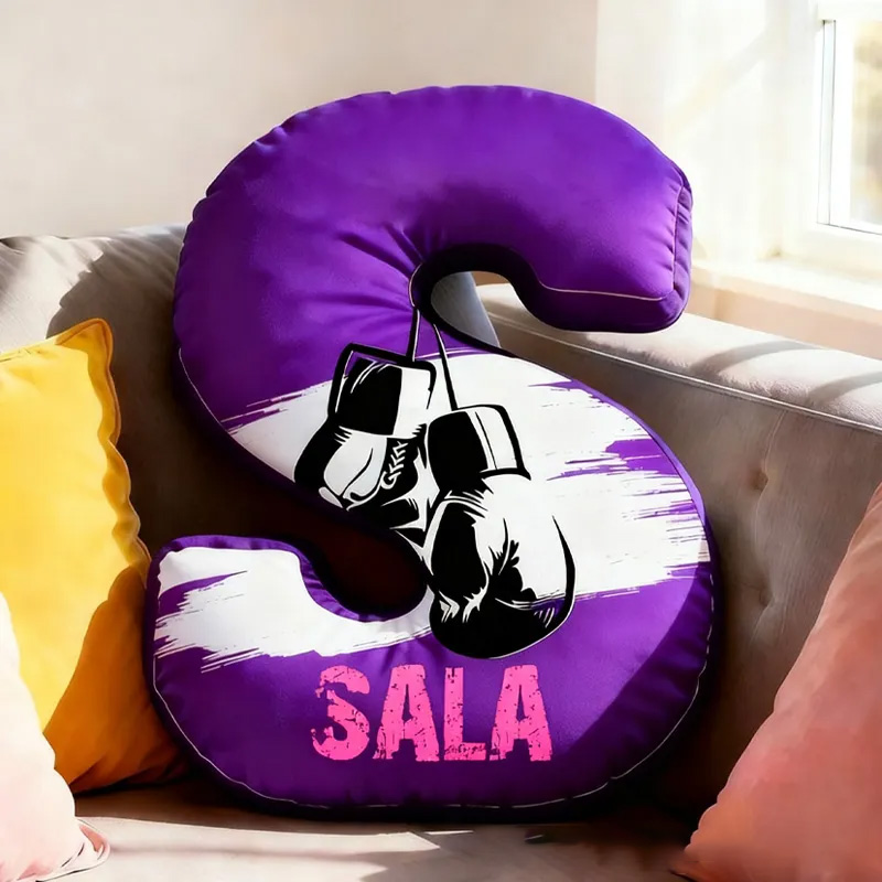 Personalized Letter Pillow Graphic 3D Print Multicolour Boxing Gloves Funny Letter Pillow Custom Name Pillow Comfortable Christmas Decor for Gym Lovers