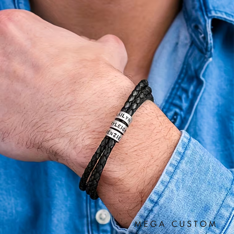 Personalized Dad Bracelet Custom With Kids Family Name Men’s Gifts Father’s Day Gifts Valentine’s Day Gifts Groomsmen Bracelets