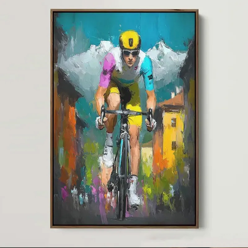 Personalized Bicycle Photo Portrait Bike Art Print Cycling Wall Decor Teal Yellow Sport Painting Bicycle Race Wall Decor Gift for Cyclist