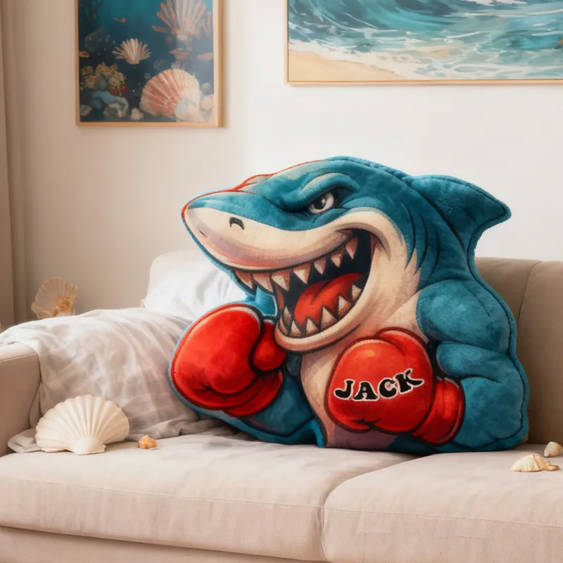 Personalized Boxing Shark Pillow Graphic 3D Print Trainer Fitness Planner Decoration Letter Pillow Exercise Sport Gym Sublimation Design Lift Heavy Shit Gym Rat Weightlifting Pillow for Kids Gym Lovers