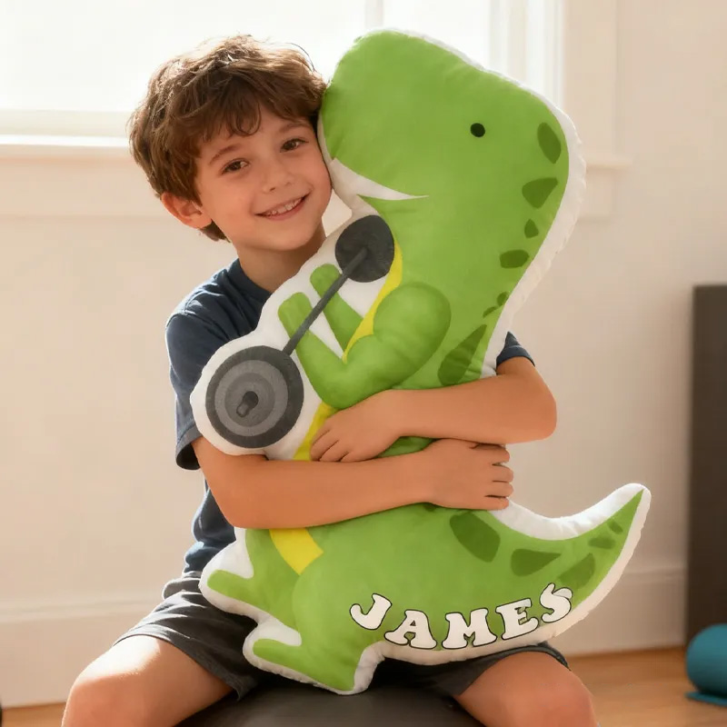 Personalized Fitness Dino Pillow Rainbow Throw Pillow Graphic 3D Print Trainer Fitness Planner Decoration Pillow Exercise Sport Gym Rat Weightlifting Pillow for Kids Gym Lovers