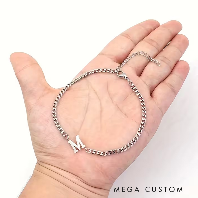 Personalized Silver Initial Alphabet Chain Bracelet for Men Men’s Gifts Valentine’s Day Gifts Groomsmen Bracelets