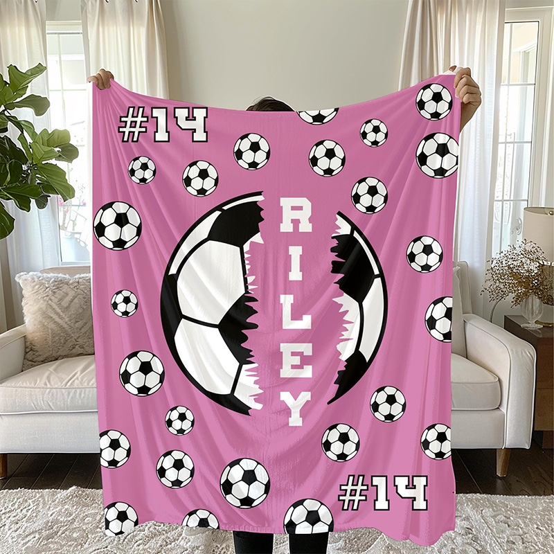 Personalized Soccer Blanket with Custom Name and Number Design
