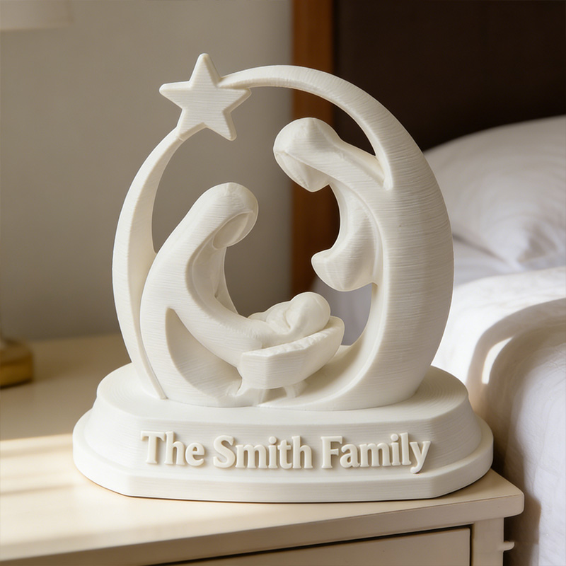Personalized Holy Family Nativity Scene 3D Printed Christmas Decor with Family Name Christmas Home Decor Religious Gift for Christians