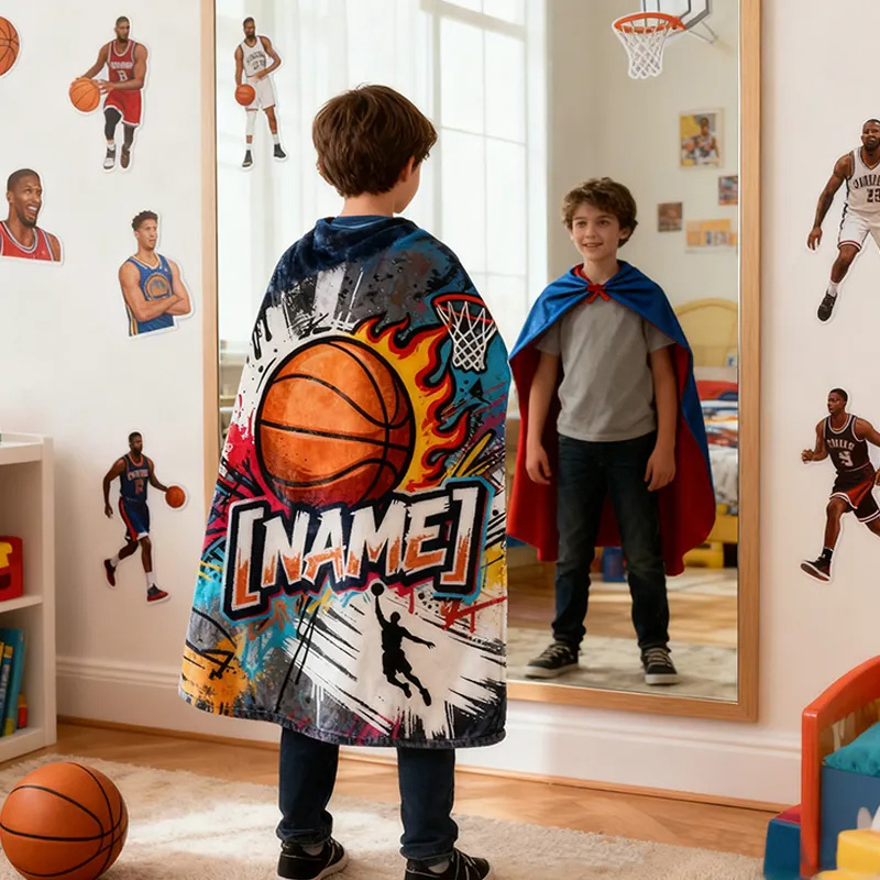 Personalized Basketball Blanket with Custom Name and Vibrant Design for Basketball Lover