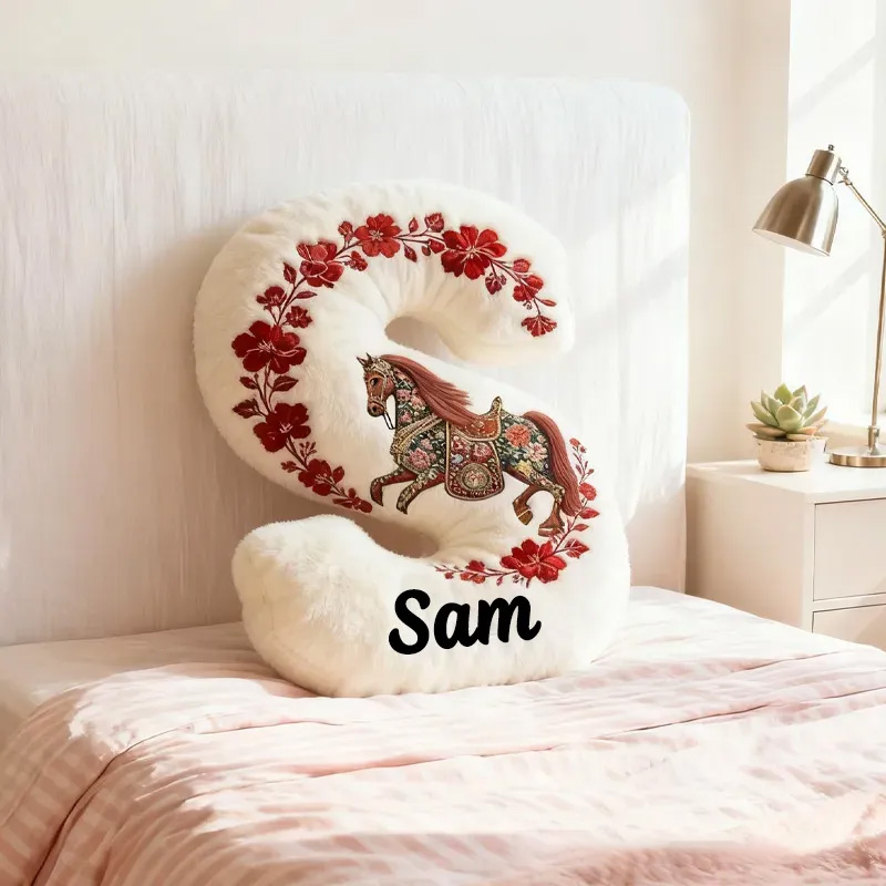Personalized Riding Floral Horse Letter Pillow Floral Horse Custom Name Festive Flower Decor with French Countryside Gifts for Family Graphic 3D Print Riding Lovers