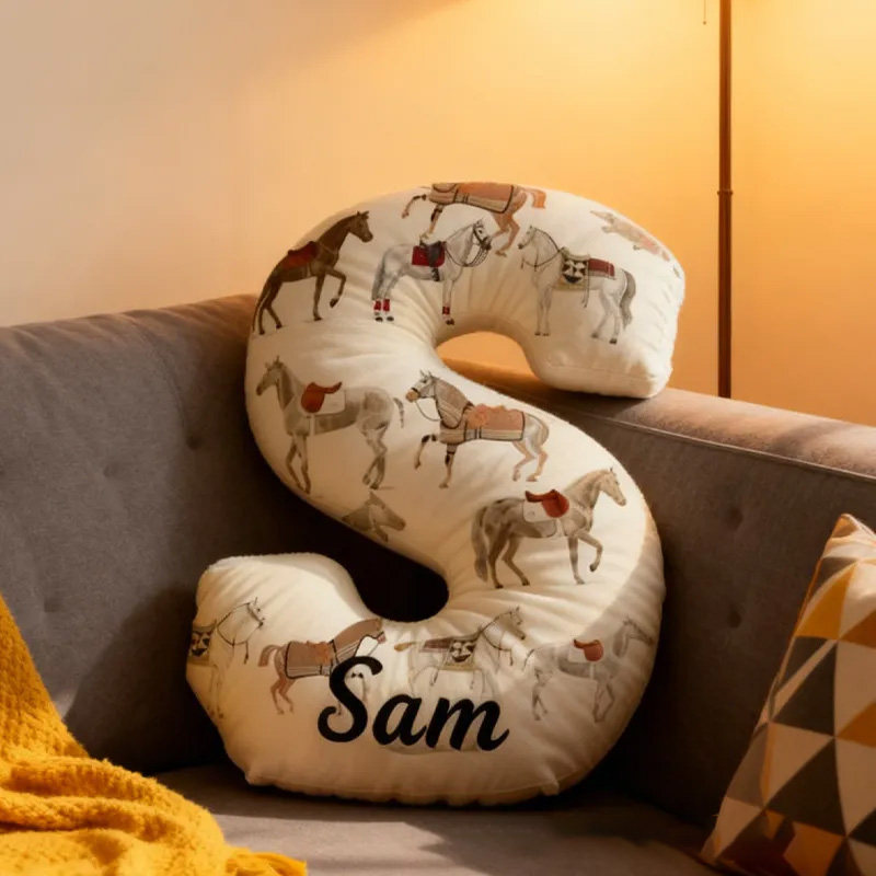 Personalized Riding Horse Letter Pillow Floral Horse Custom Name Festive Flower Decor with French Countryside Gifts for Family Graphic 3D Print Riding Lovers