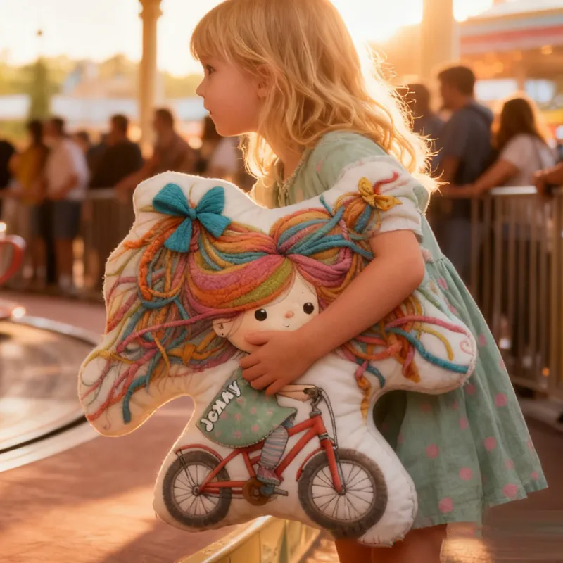 Personalized Quirky Girl Bike Pillow Rainbow Hair Cozy Graphic 3D Print Dreaming Princess Pillow Whimsical Girl Name Pillow Comfortable Travel Cushion for Kids Girls Riding Lovers