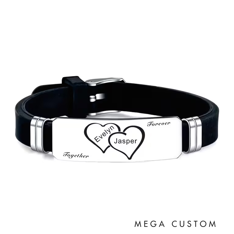 Personalized Stainless Steel Silicone Bracelet Custom Engraved Heart Connected Design Ideal Men's Father's Day Valentine's Day Gifts