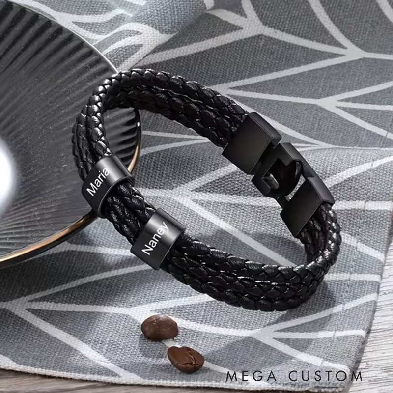 Personalized Stainless Steel Woven Bracelet Custom 1-7 Name Engraving Ideal Men's Gifts for Father's Day and Valentine's Day