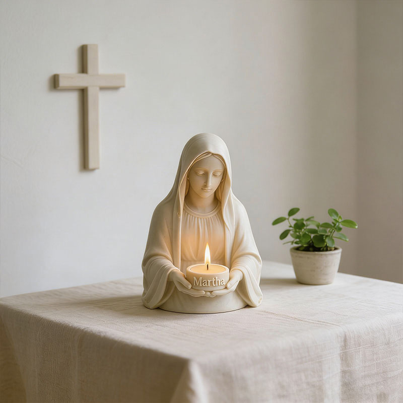 Personalized 3D Virgin Mary Tealight Candle Holder with Custom Name Lady Guadalupe Stand Church Decor Home Decor Prayer Space Catholic Spiritual Gift