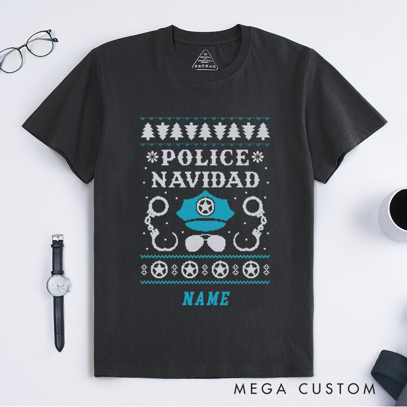 Personalized Police Navidad Ugly Sweater Design Gift for Police Officer T-Shirt