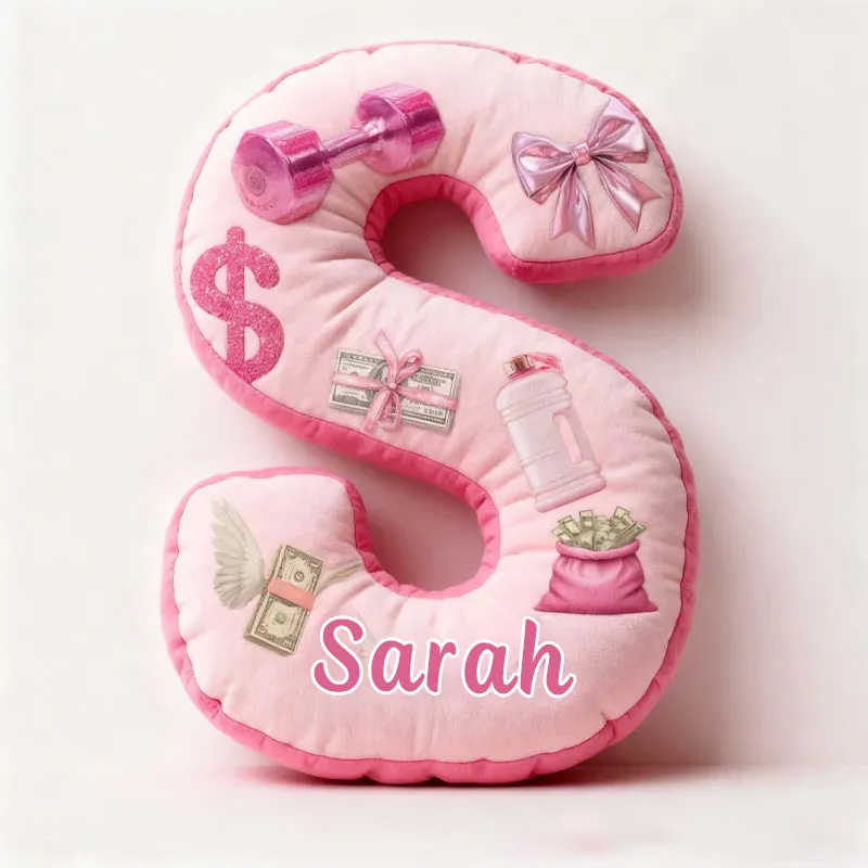 Personalized Fitness Money Come Letter Pillow Graphic 3D Print Pajama Party Funny Letter Pillow Name Pillow Girly Health and Gym Fitness Lovers Illustrations