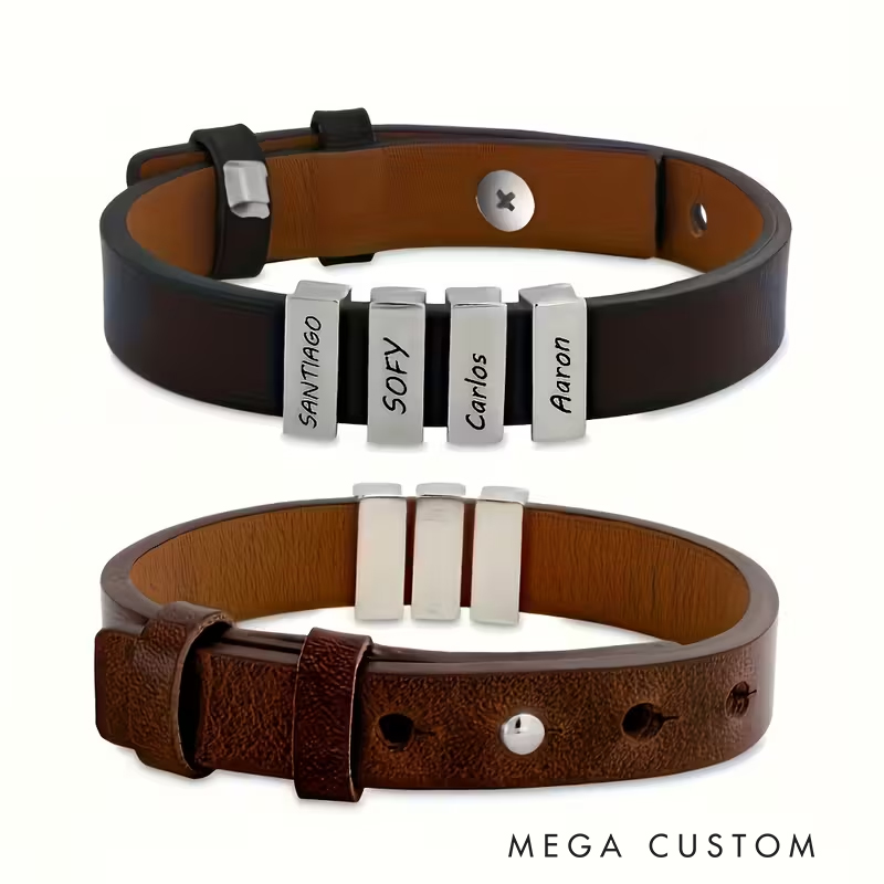 Personalized Genuine Leather Men's Bracelet with Stainless Steel Accents Custom Engraved Minimalist Design Ideal Men's Gifts for Father's Day and Valentine's Day