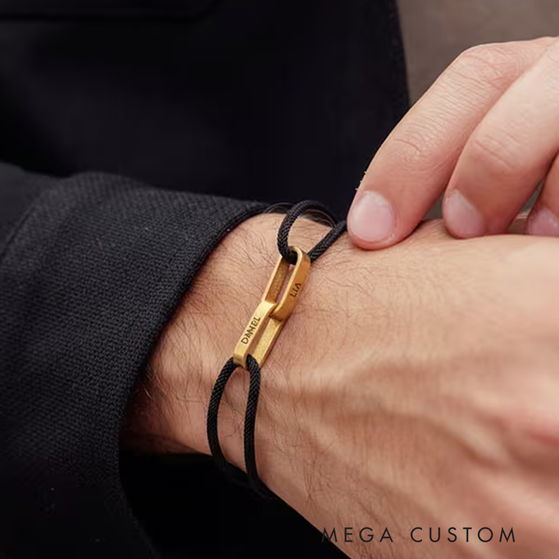 Personalized Adjustable Couple Bracelet Custom 2-Name Engraving Minimalist Beaded Rope Maillard Tones Ideal Men's Gifts for Father's Day and Valentine's Day