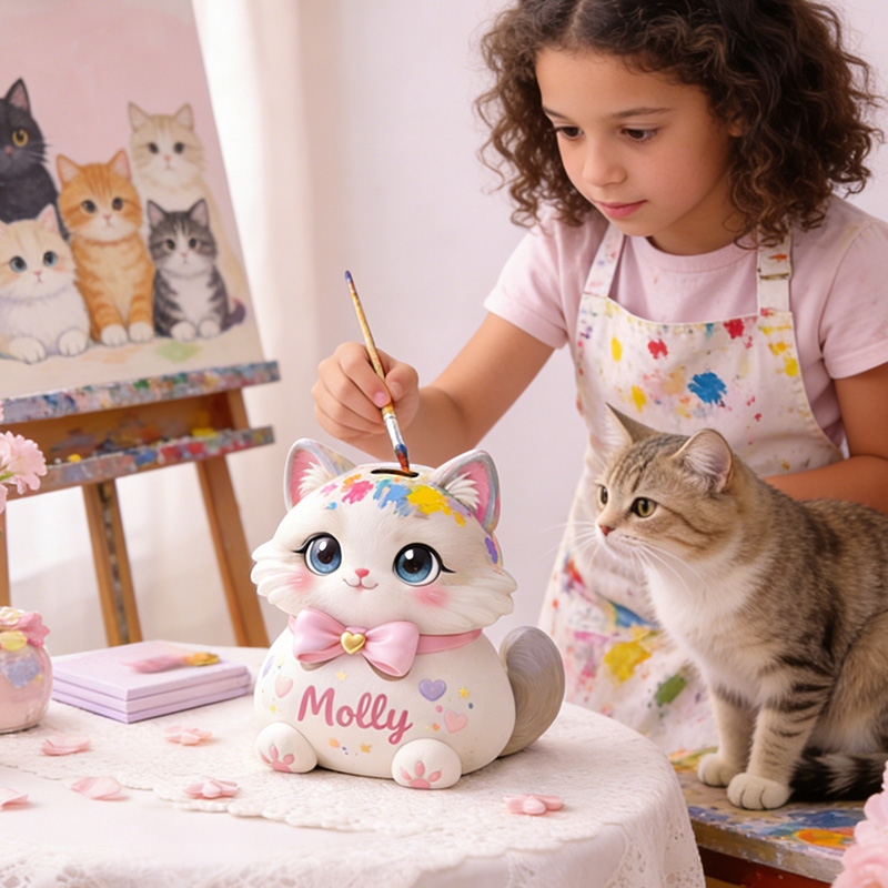 Personalized Cat Piggy Bank 3D Printed Nursery Decor Kids Birthday Gift Custom Piggy Bank Gifts for Kids Baby Shower Gift