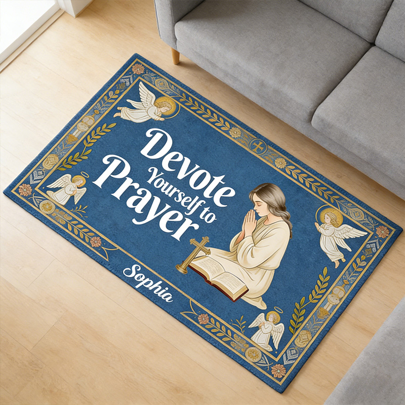 Personalized Devote Yourself to Prayer Doormat with Custom Name Non-Slip Durable Prayer Corner Decor Religious Gift for Christian Women