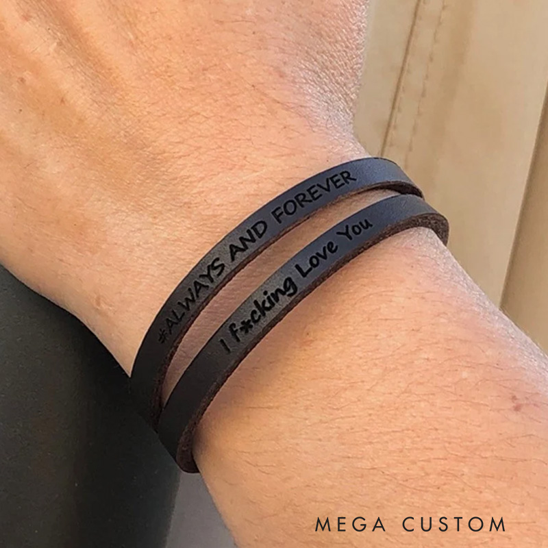Personalized Custom Engraved Leather Bracelet Unisex Couple Style Ideal Men's Gifts for Father's Day Valentine's Day and Groomsmen Bracelets