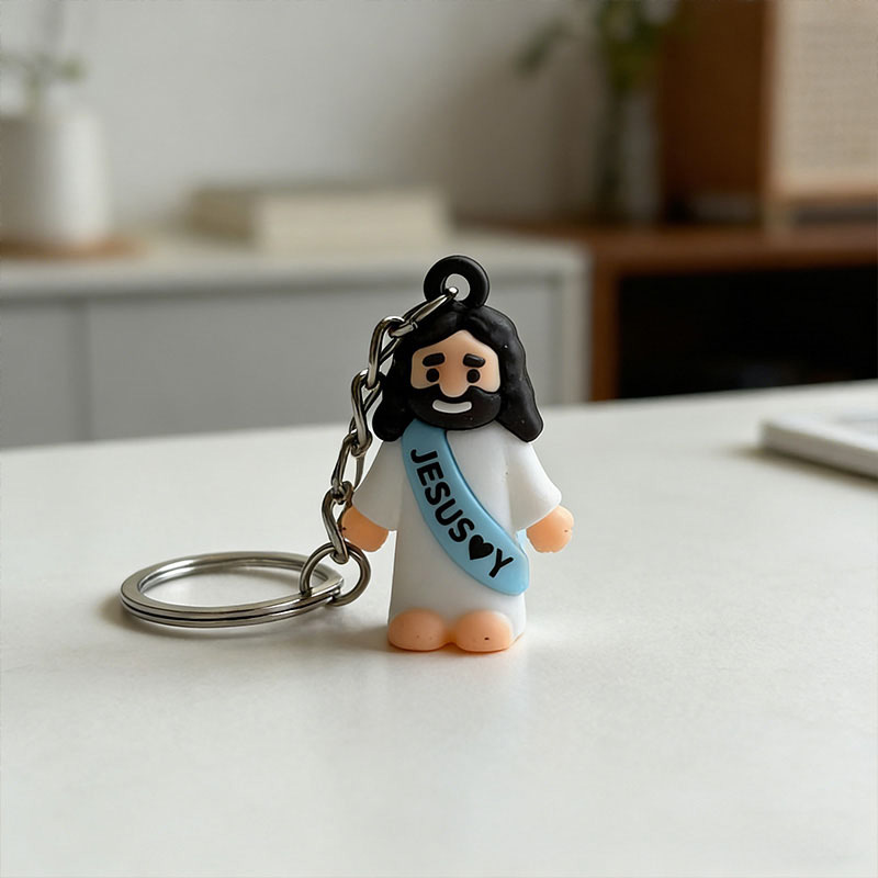 Personalized Little Jesus Figure Sash Jesus Loves You Keychain Custom Name Mini Jesus Keychain Christian Collectables Religious Gift for Jesus Lover