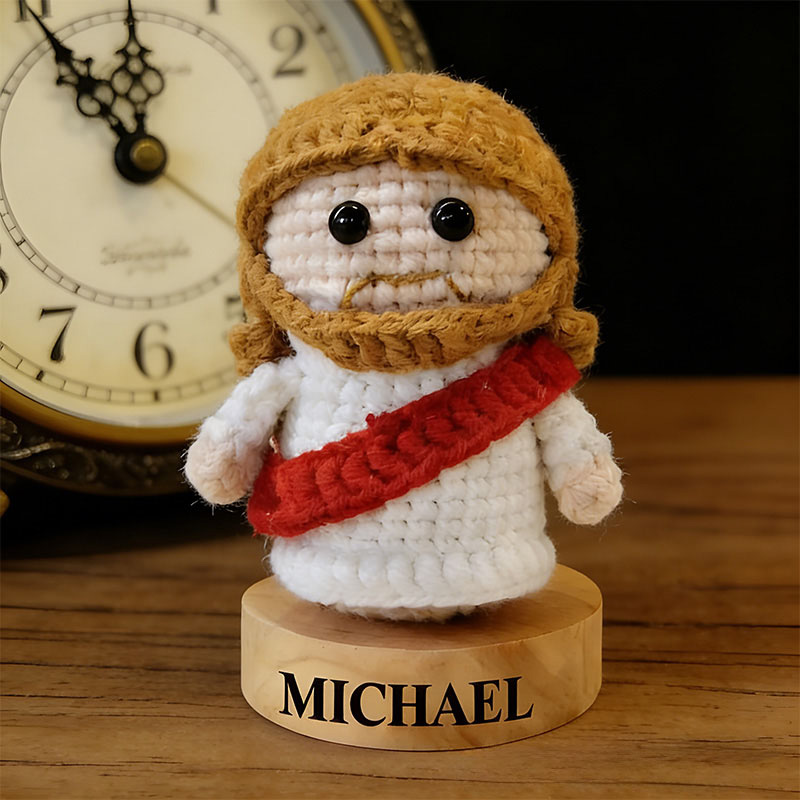 Personalized Crochet Jesus Doll with Custom Name in Base Christian Amigurumi Figurine for Kids or Adults Religious Gift Prayer Corner Faith Gift