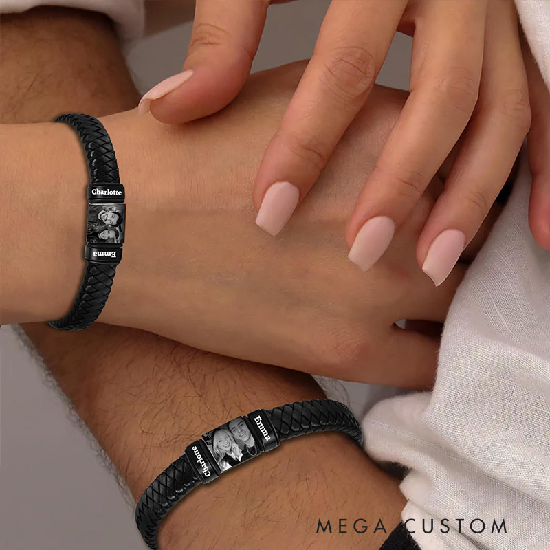 Personalized Leather Bracelets Custom Bracelet for men Engraving Bracelet with Name Photo Father's Day gift for Men Bracelets Valentine's Day Gift for Boyfriend
