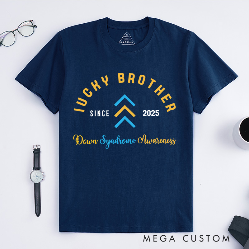 Personalized Lucky Brother Arrows and Text Design Supporting Down Syndrome Awareness and Love T-shirt