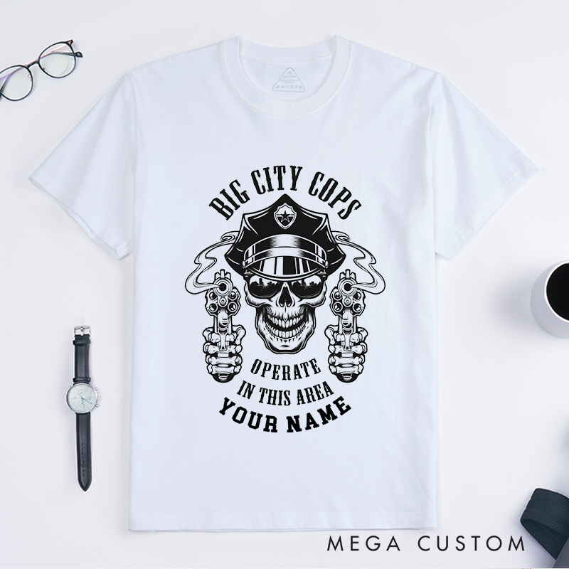 Personalized Police Big City Cops Skull Design Gift for Policewoman Police Officer T-Shirt