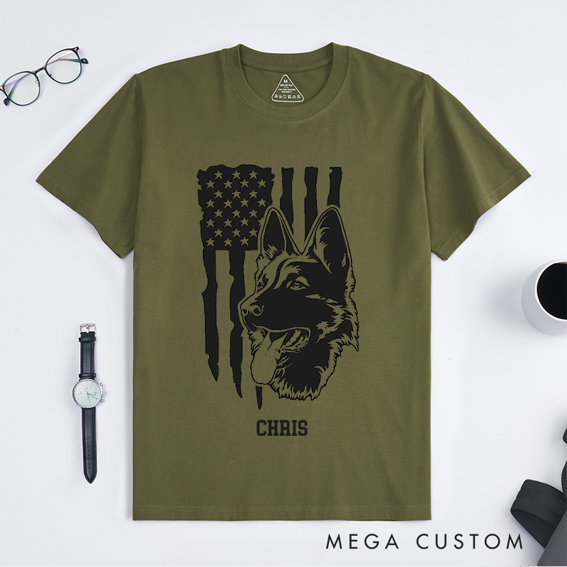 Personalized Police K9 American Flag Design Gift for Policewoman Police Officer T-Shirt