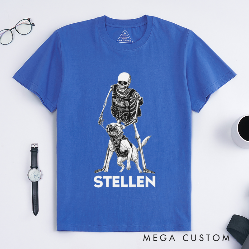 Personalized Skeleton Officer and K9 Design Gift for Police Officer T-Shirt
