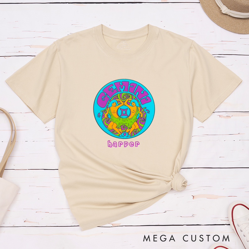 Personalized Gemini T-Shirt Classic Zodiac Sign Custom Name Astrology Gift Unique Horoscope Birthday Present for Men Women Friends Horoscope Lovers